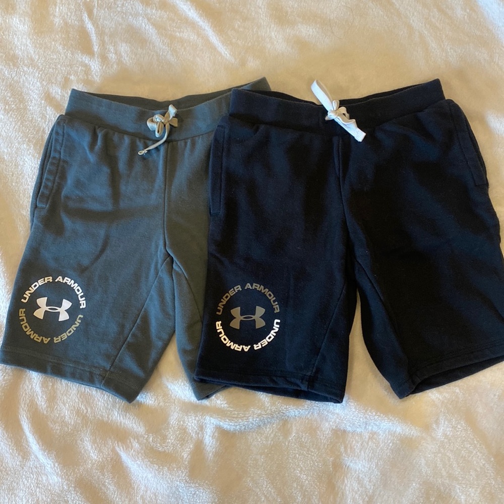 2 pair Under Armour sweat shorts gray black